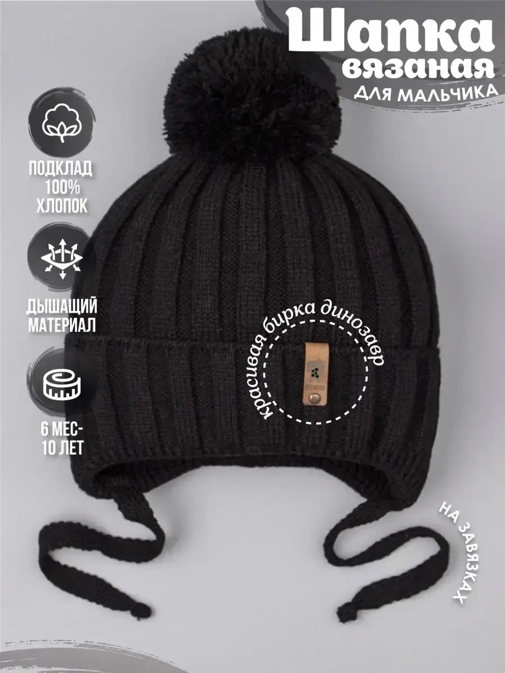 Шапка для мальчика осенняя на завязках