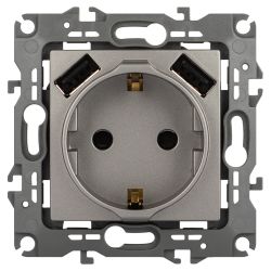 Розетка ЭРА Серия 12 12-4109-16 2P+E 16A-250В шторками с 2xUSB 5В-3А титан | ЭРА 12 Титан