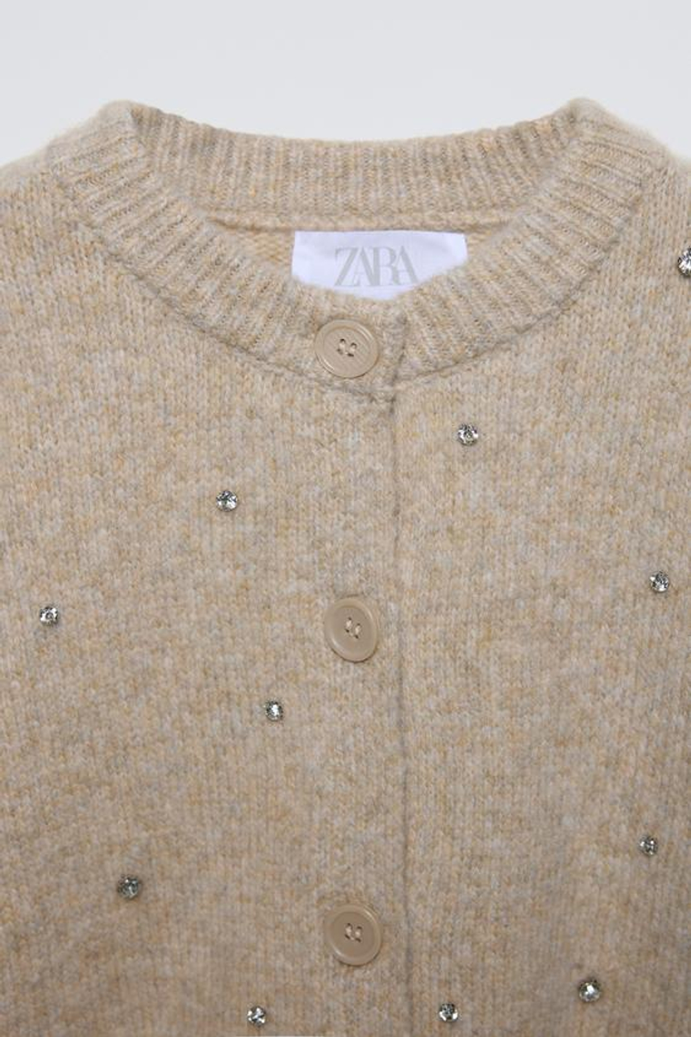 ZARA КАРДИГАН С БЛЕСТЯЩЕЙ ОТДЕЛКОЙ, РЫЖЕВАТО-КОРИЧНЕВЫЙ