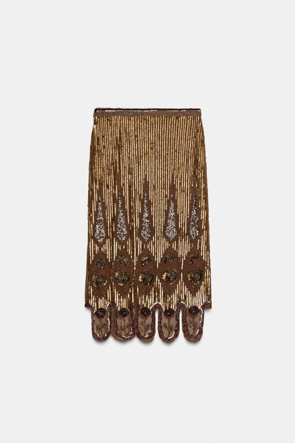 ZARA ЮБКА С ВЫШИВКОЙ — ZW COLLECTION LIMITED EDITION, ЗОЛОТОЙ