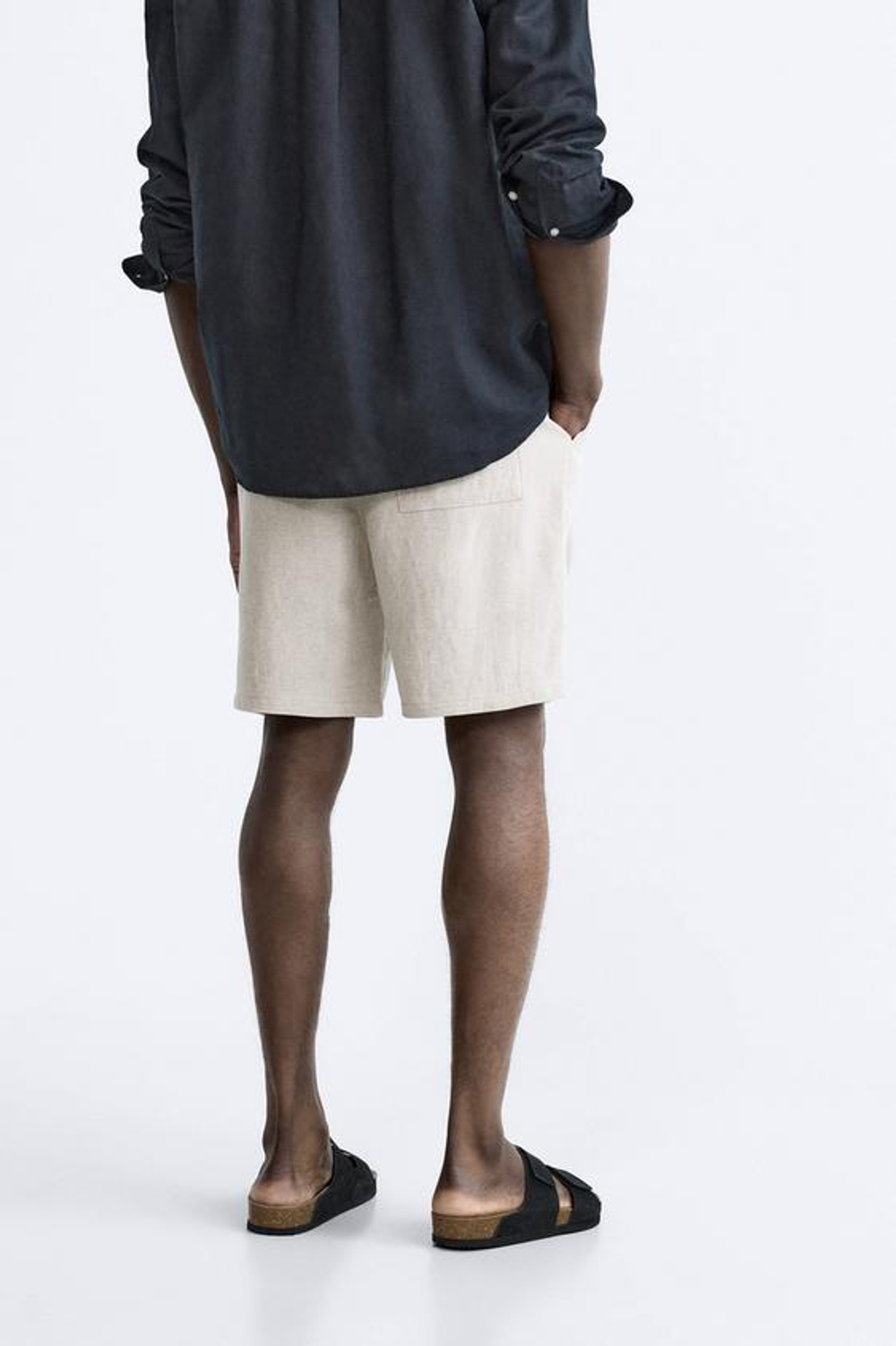 ZARA ШОРТЫ-БЕРМУДЫ ИЗ ВИЗКОЗЫ И ЛЬНА, СВЕТЛО-БЕЖЕВЫЙ