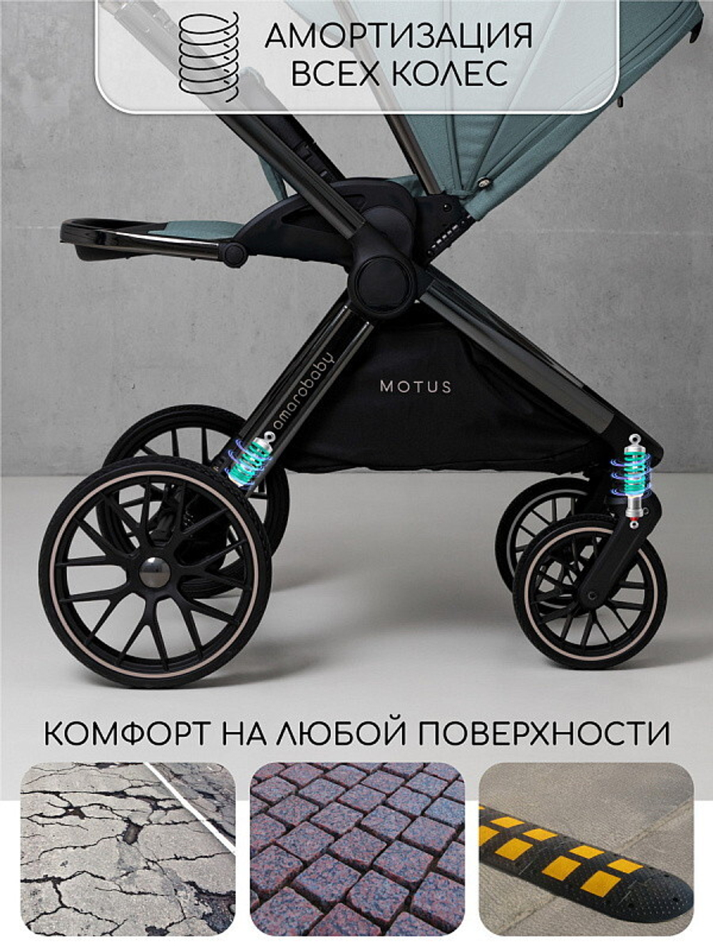 Детская коляска AmaroBaby Motus V2 3 в 1 бирюзовый