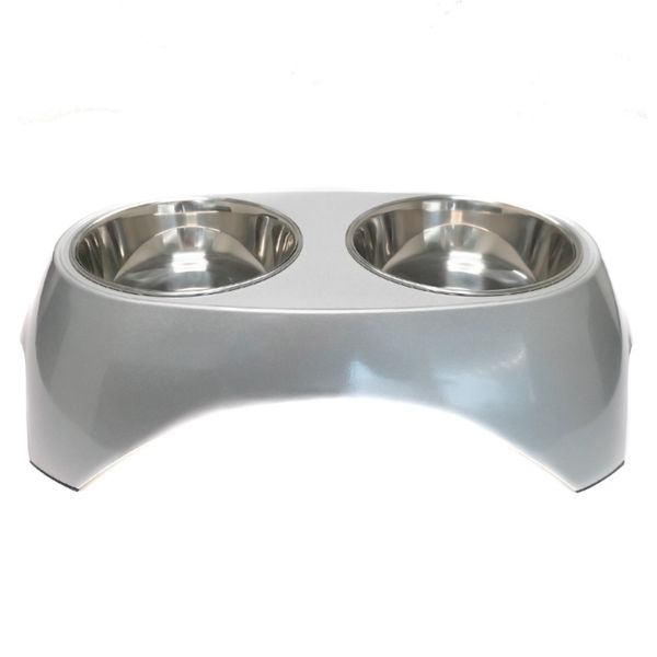 Миска SuperDesign на меламиновой подставке двойная Металлик 2х350 мл, белая