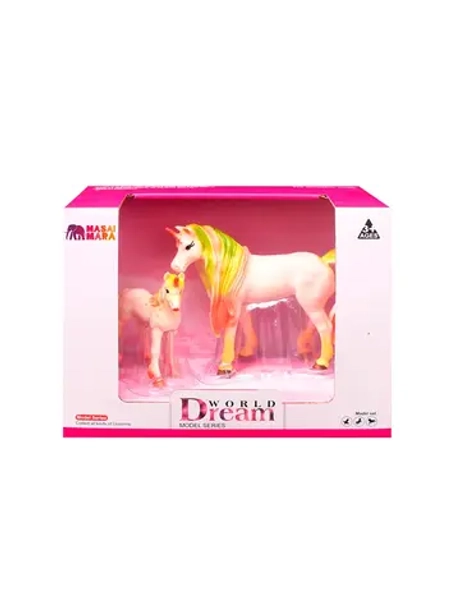 Набор фигурок животных Мир фэнтези Семья белых единорогов с зеленой гривой 2 шт
