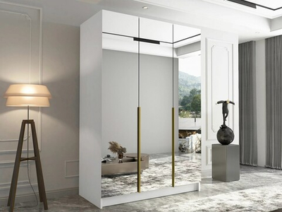 Трехсекционный шкаф Элли с 3 зеркалами (ручки матовое золото) Белый снег 8685 BS  190*50*220