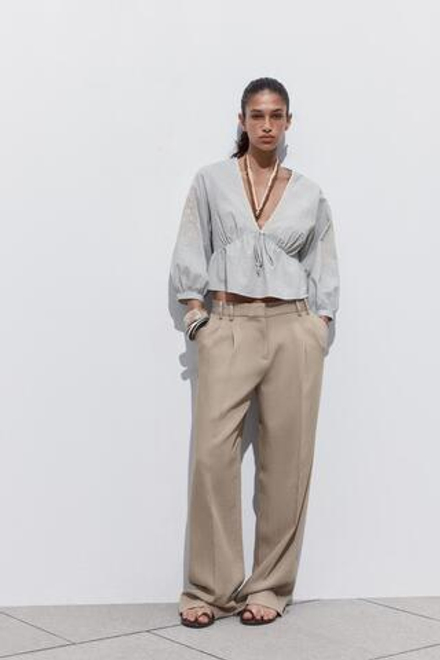 ZARA ТОП В СТИЛЕ РУСТИК С ВЫШИВКОЙ, ЦВЕТ МОРСКОЙ ВОЛНЫ