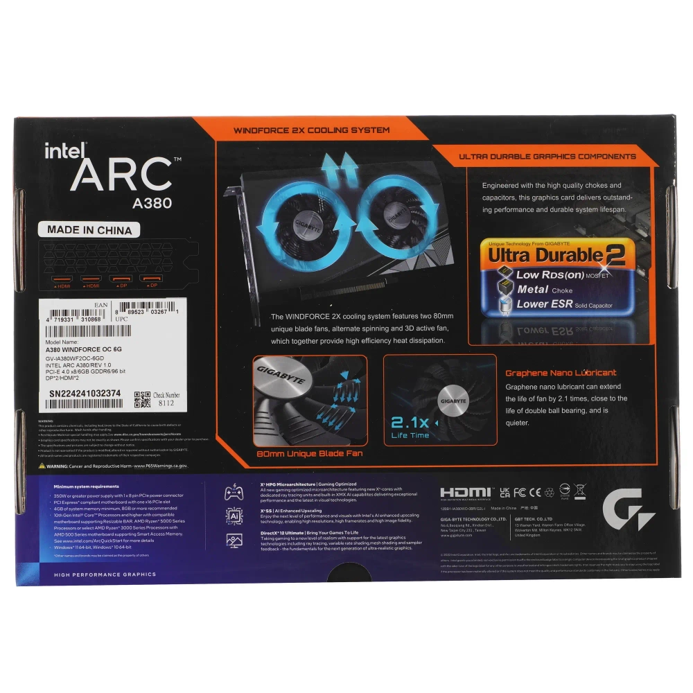 Видеокарта GIGABYTE Intel Arc A380 WINDFORCE OC (GV-IA380WF2OC-6GD)
