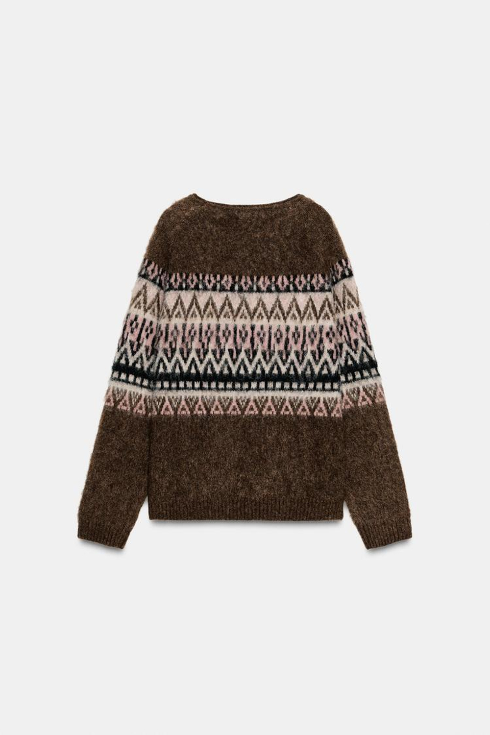 ZARA ЖАККАРДОВЫЙ СВИТЕР ИЗ ТРИКОТАЖА С ЭФФЕКТОМ ВОРСА, ТЕМНЫЙ СЕРО-КОРИЧНЕВЫЙ