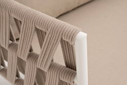 "Диего" диван 2-местный плетеный из роупа, каркас алюминий белый муар, роуп бежевый круглый, ткань бежевая 15052