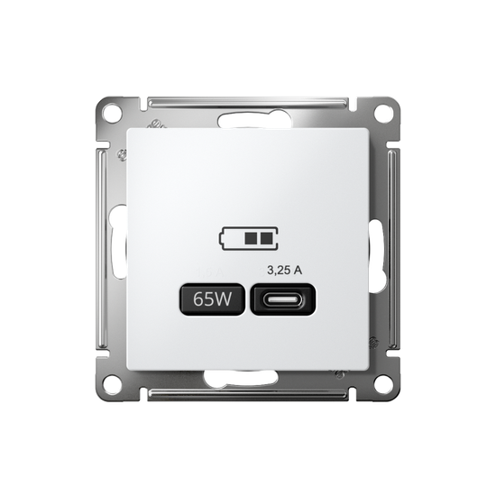 Розетка USB AtlasDesign тип C 65Вт QC PD высокоскор. ЗУ механизм бел. SE ATN000127