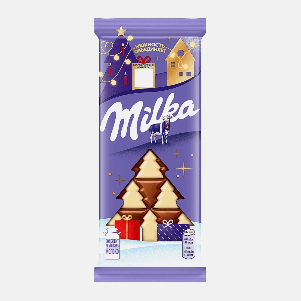 Шоколад молочный с белым Елочка Milka 73г