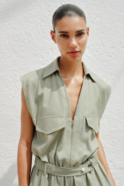 ZARA ДЛИННЫЙ КОМБИНЕЗОН С РЕМНЕМ, СВЕТЛЫЙ ХАКИ