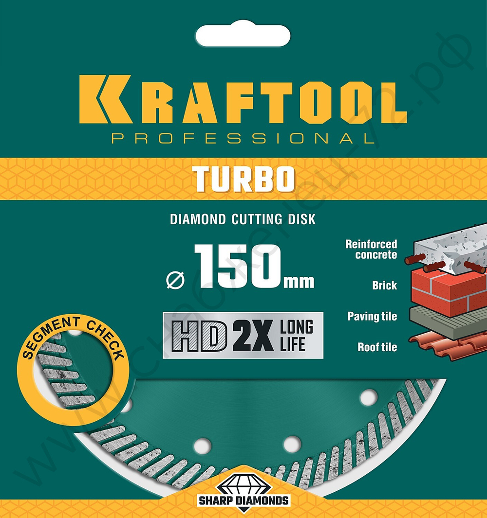KRAFTOOL TURBO 150 мм (22.2 мм, 10х2.4 мм), алмазный диск (36682-150)