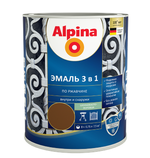 ЭМАЛЬ ПО РЖАВЧИНЕ ALPINA 3 В 1 ШЕЛК-МАТ RAL8011, 0,75Л / 0,83КГ