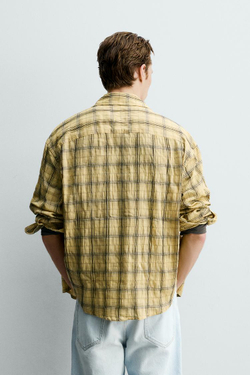 ZARA РУБАШКА RELAXED FIT В КЛЕТКУ, ЦВЕТ СЛИВОЧНОГО МАСЛА