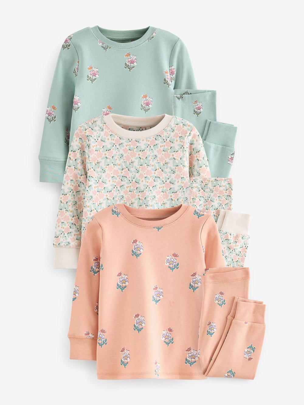 Пижама для девочки Next Q96-762, 3 шт., Голубой, Молочный, Персиковый