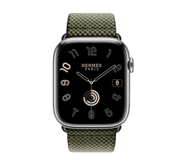 Apple Watch Hermès 45mm Silver Stainless Steel Case with Vert/Noir Toile H Single Tour