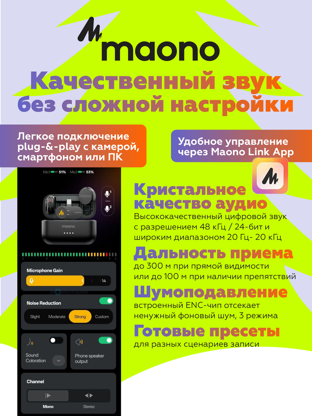 Микрофон петличный беспроводной Maono WAVE T5 COMBO