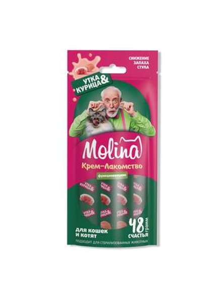 MOLINA Функц. крем-лакомство с уткой и курицей д/взр.кош. Снижение запаха фекалий, 48г