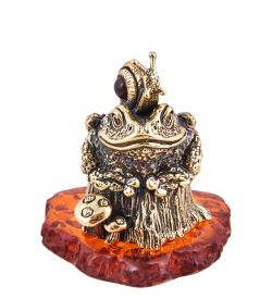 Народные промыслы AM-3685 Фигурка «Лягушка Жаба на пне» (латунь, янтарь)