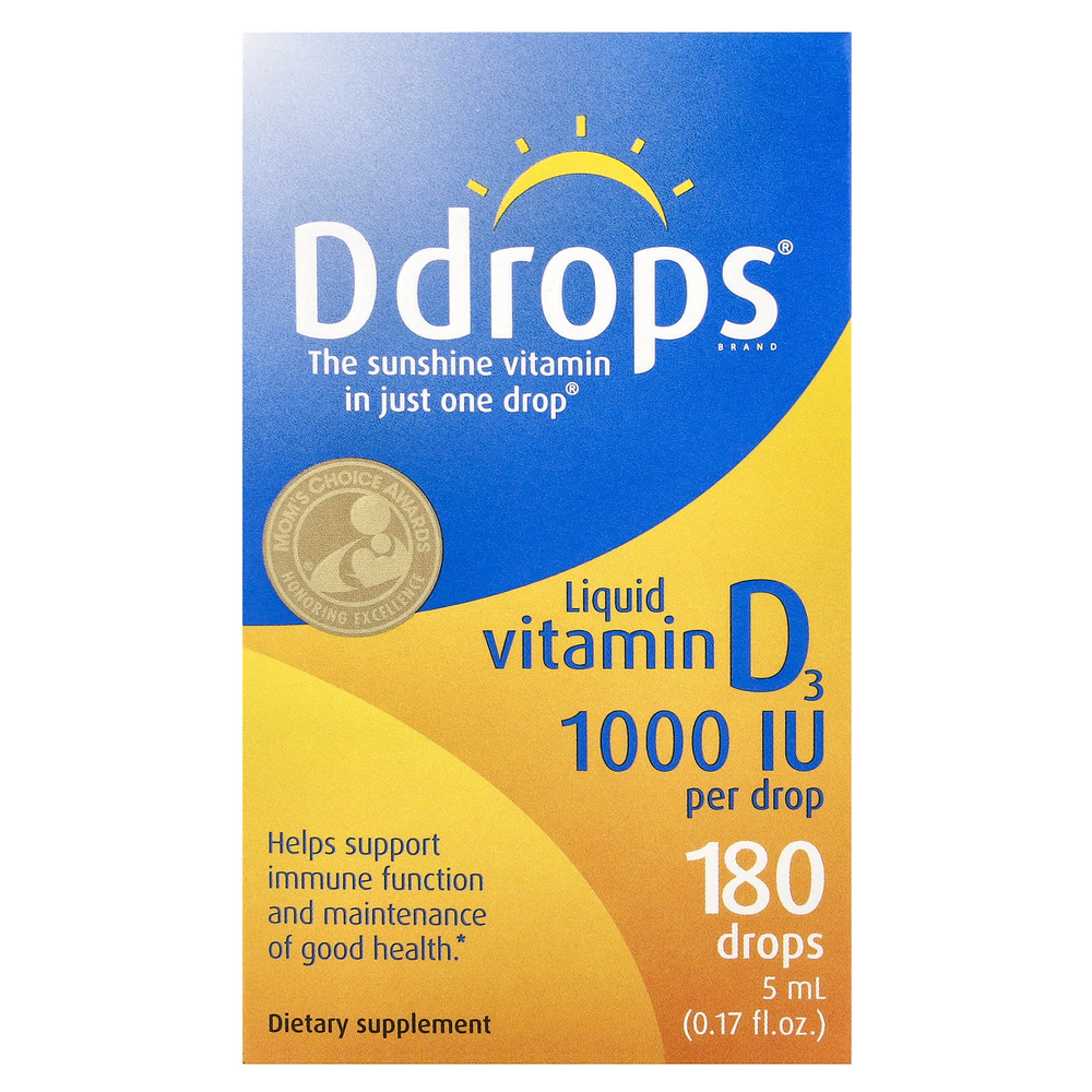 Ddrops, жидкий витамин D3, 1000 МЕ, 5 мл (0,17 жидк. унции)