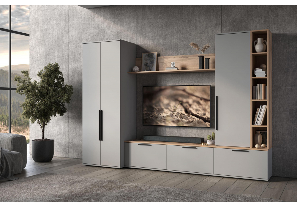 ТВ-тумба Woodville Филеста шиншилла серая, дуб вотан