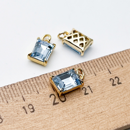 Подвеска Прямоугольник, цвет золото + синий, размер 10*7 мм, цена за 1 шт