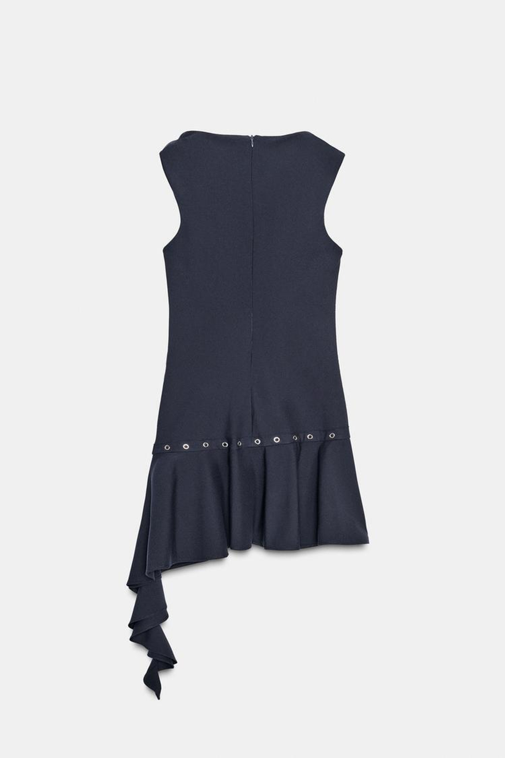 ZARA КОРОТКОЕ АСИММЕТРИЧНОЕ ПЛАТЬЕ С ЗАКЛЕПКАМИ, МОРСКОЙ СИНИЙ