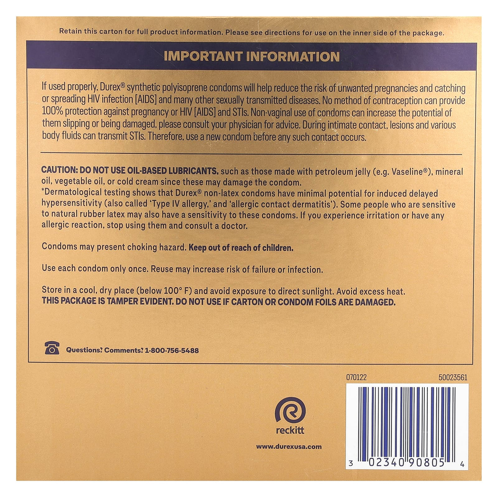 Durex, Real Feel Non-Latex, Regular Fit, 36 полиизопреновых презервативов