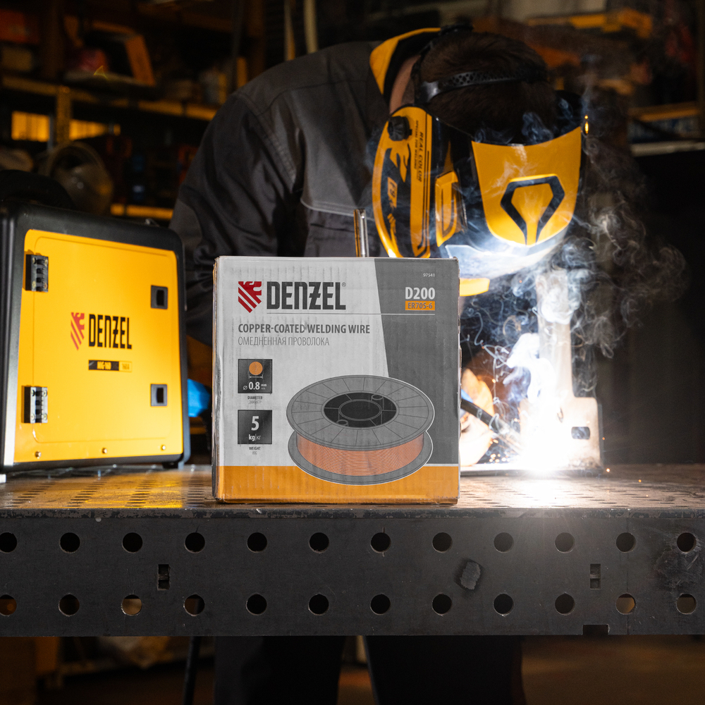Омедненная проволока ER70S-6, диам. 0,8 мм, 5 кг, диам. катушки D200 Denzel