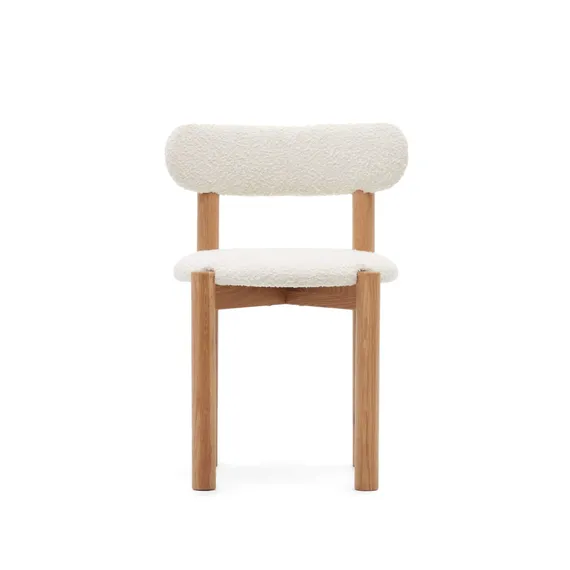 Стул Nebai из белой ткани букле и массива дуба с натуральной отделкой