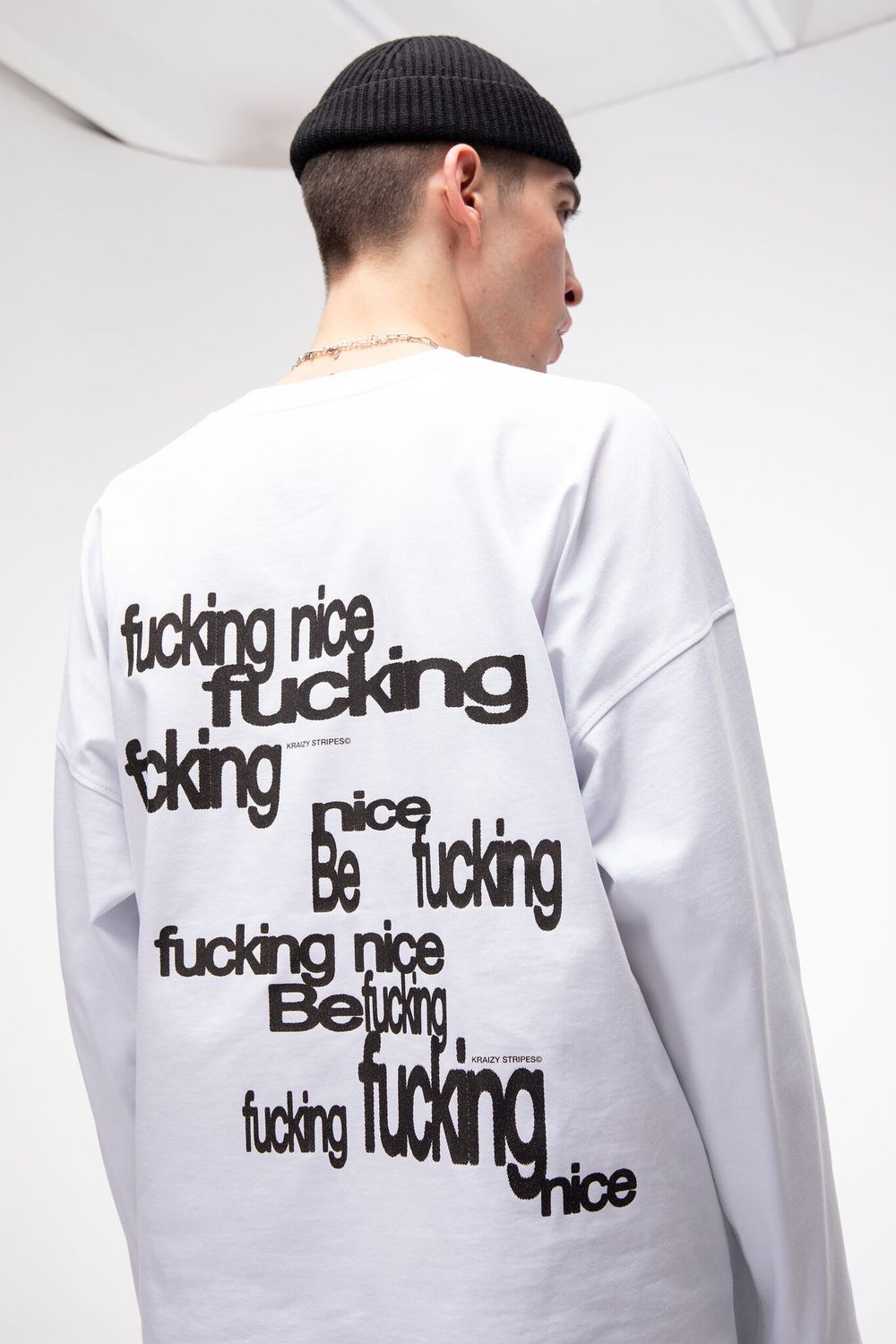 Лонгслив Kraizy Stripes Be Fucking Nice белый