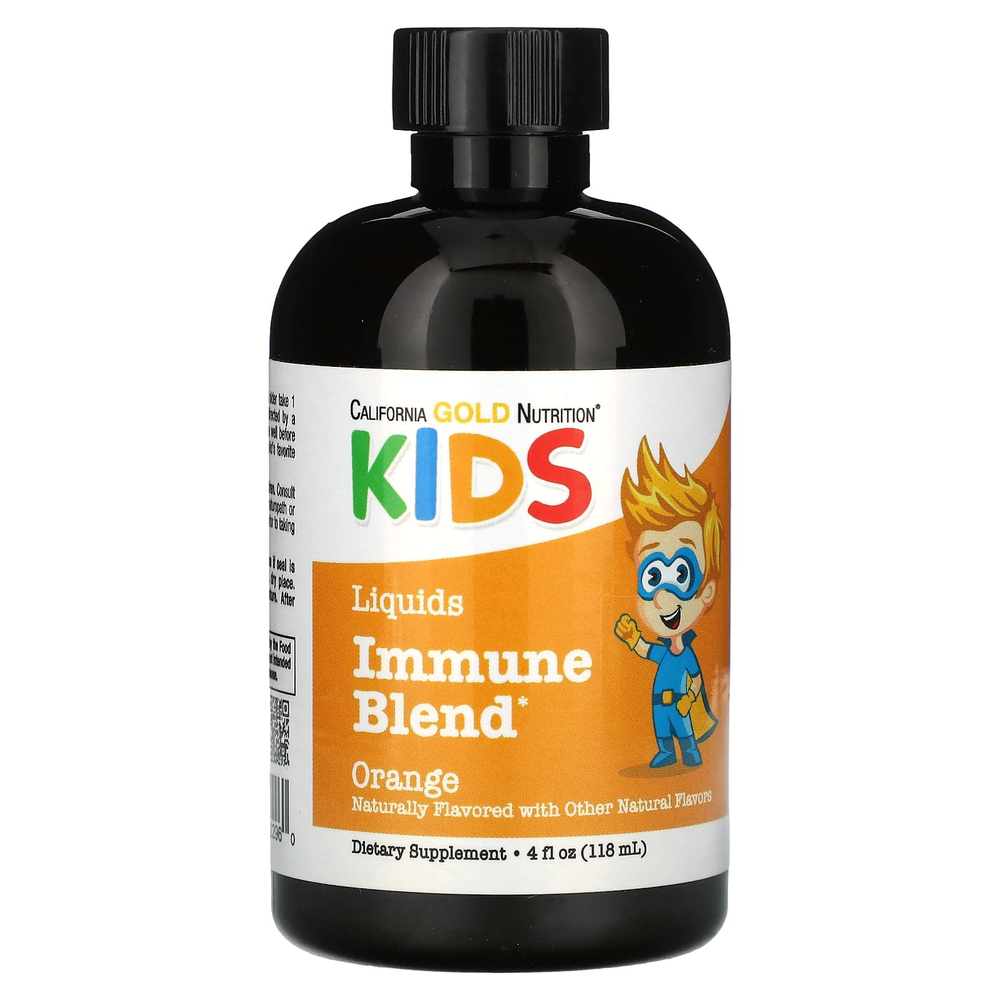 California Gold Nutrition, жидкая добавка для укрепления иммунитета, с экстрактом листьев оливкового дерева, экстрактом зверобоя и коллоидным серебром для детей, без спирта, апельсин, 118 мл (4 жидк. унции)