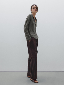 Massimo Dutti Кардиган из 100% льна в полоску, зеленоватый