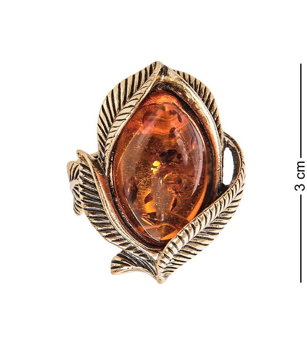 AM-2428 Кольцо «Винтажный лист» (латунь, янтарь)