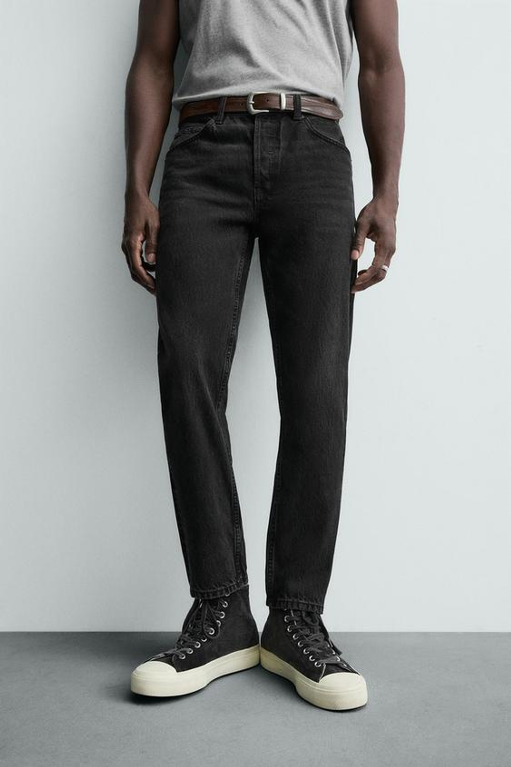 ZARA УКОРОЧЕННЫЕ ДЖИНСЫ SLIM FIT, УГОЛЬНЫЙ