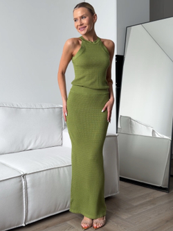 Комплект вязаный, базовый, топ и длинная юбка