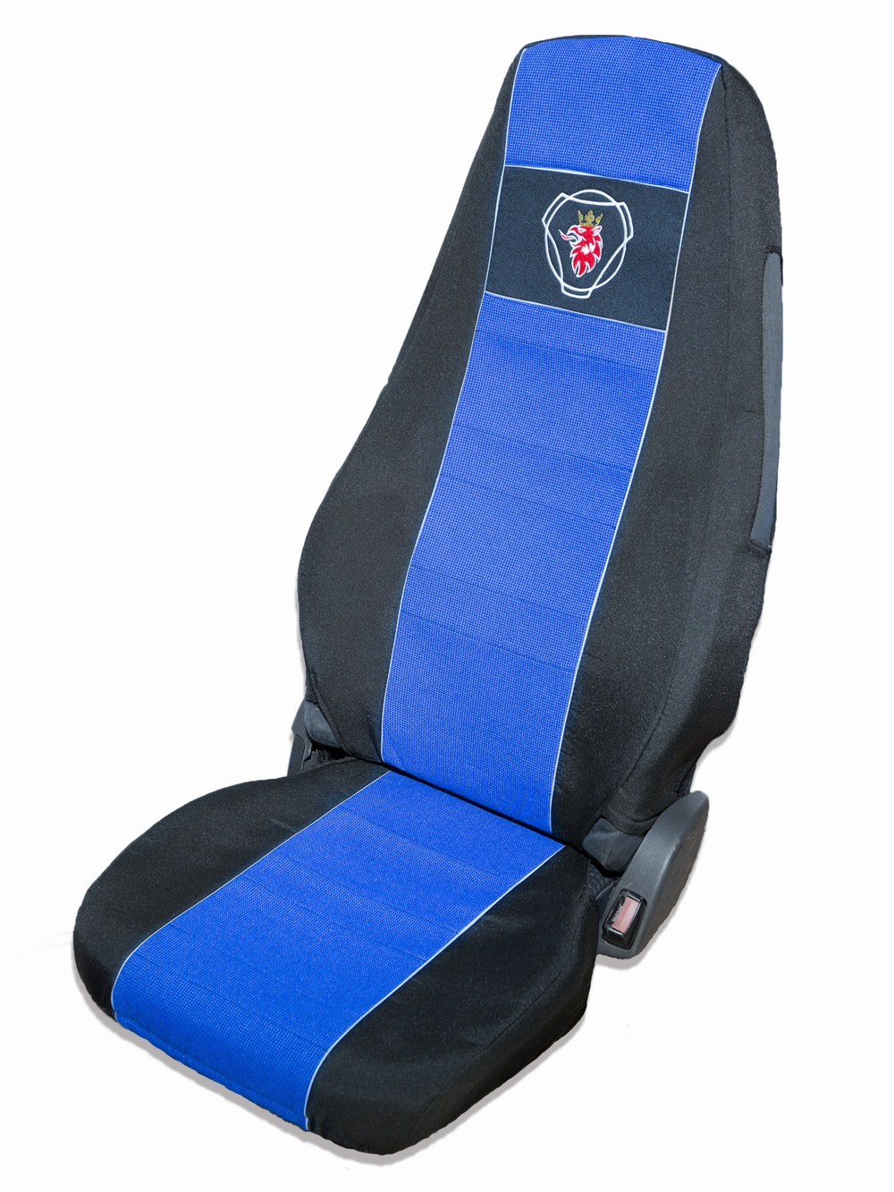Чехлы SCANIA: 5 серия 2 высоких сиденья (полиэфир, черный, синяя вставка)