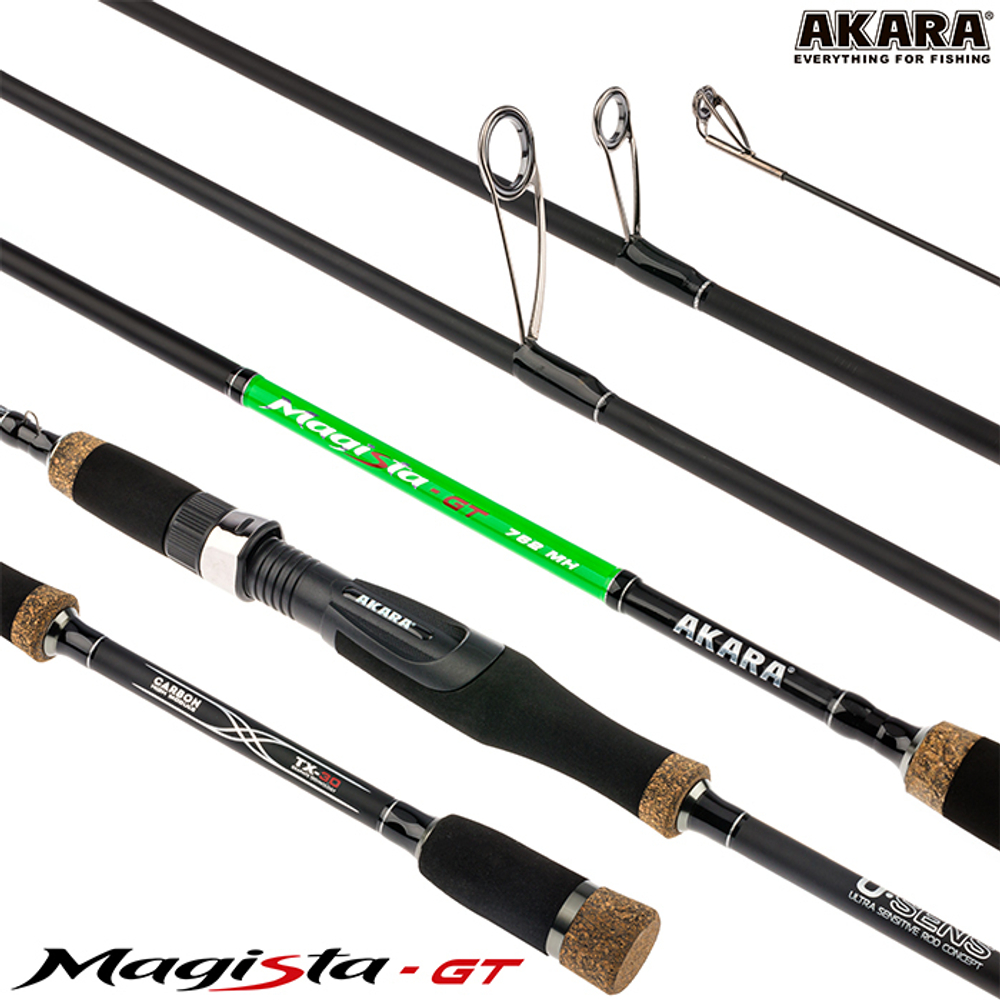 Спиннинг штекерный угольный 2 колена Akara Magista GT MH822 (10,5-35) 2,48 м
