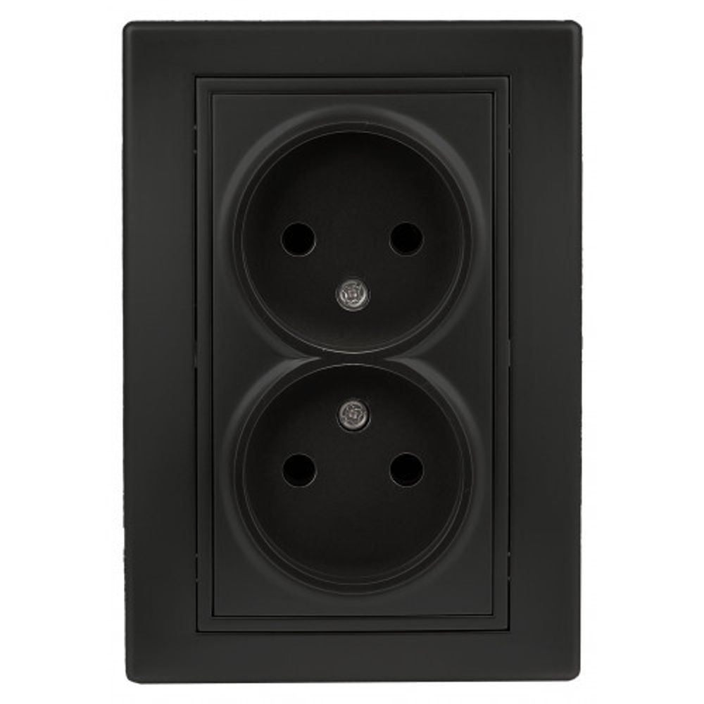 Розетка Intro Plano 1-204-05 без заземления двойная 2х2P, 16А-250В, IP20, СУ, антрацит