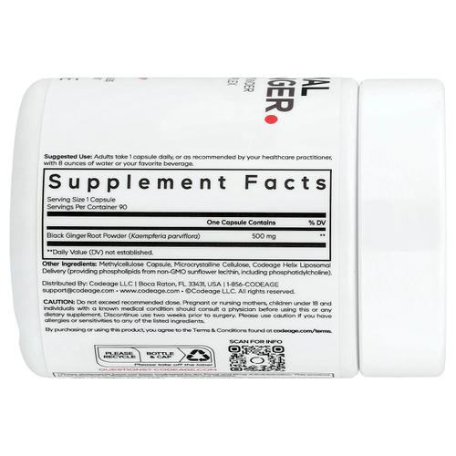 Codeage, липосомальный черный имбирь, 90 растительных капсул (500 мг в 1 капсуле)