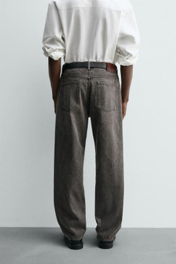 ZARA ДЖИНСЫ STRAIGHT FIT С ЭФФЕКТОМ ПОТЕРТОСТИ, КОРИЧНЕВЫЙ