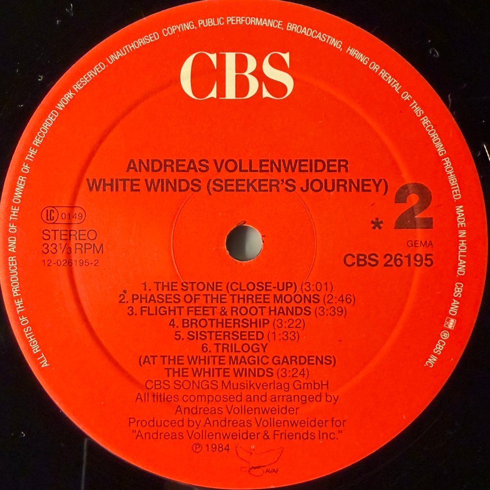 Andreas Vollenweider ‎– White Winds (Голландия) Т