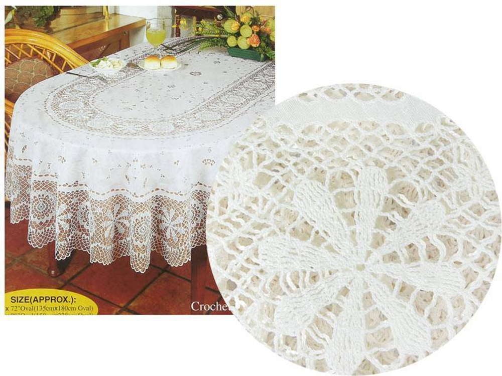 Скатерть 135*180см CROCHET (54*72) овал, бежевая