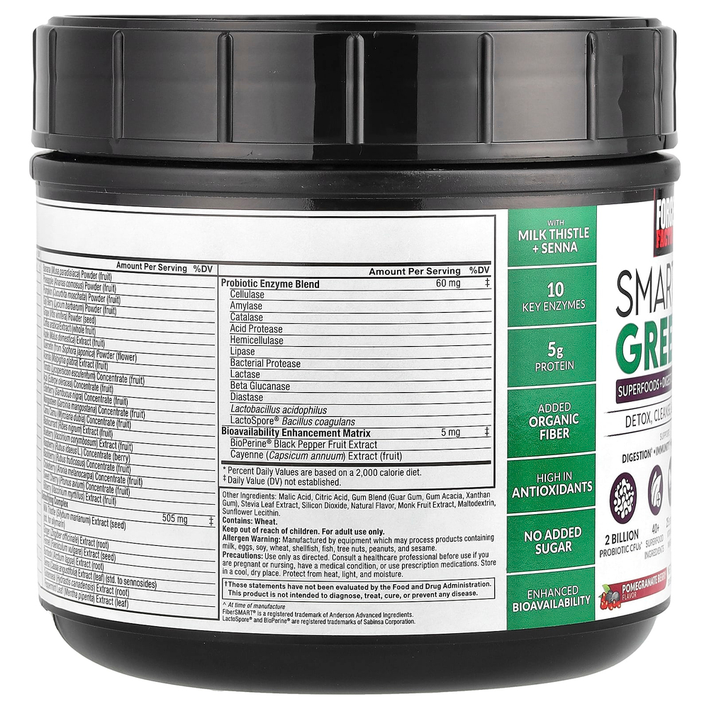 Force Factor, Smarter Greens®, суперфуды и порошок для улучшения пищеварения, гранат и ягоды, 477 г (16,8 унции)