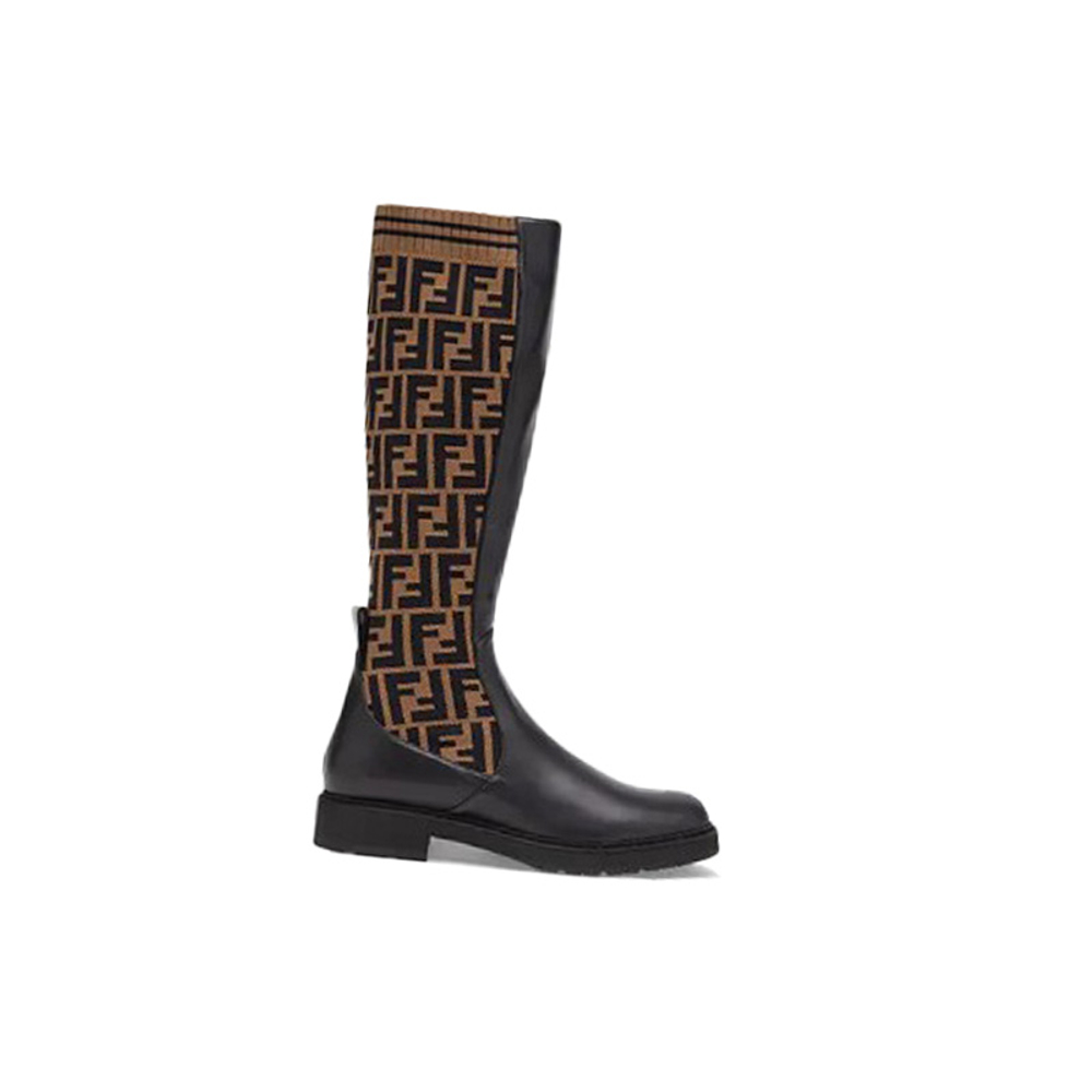 FENDI FF Rockoko Leather Boot "Black Tabacco"