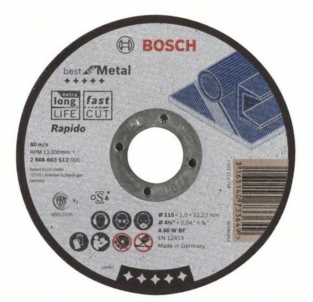 Отрезной круг BOSCH Best по металлу 115x1,0, прямой