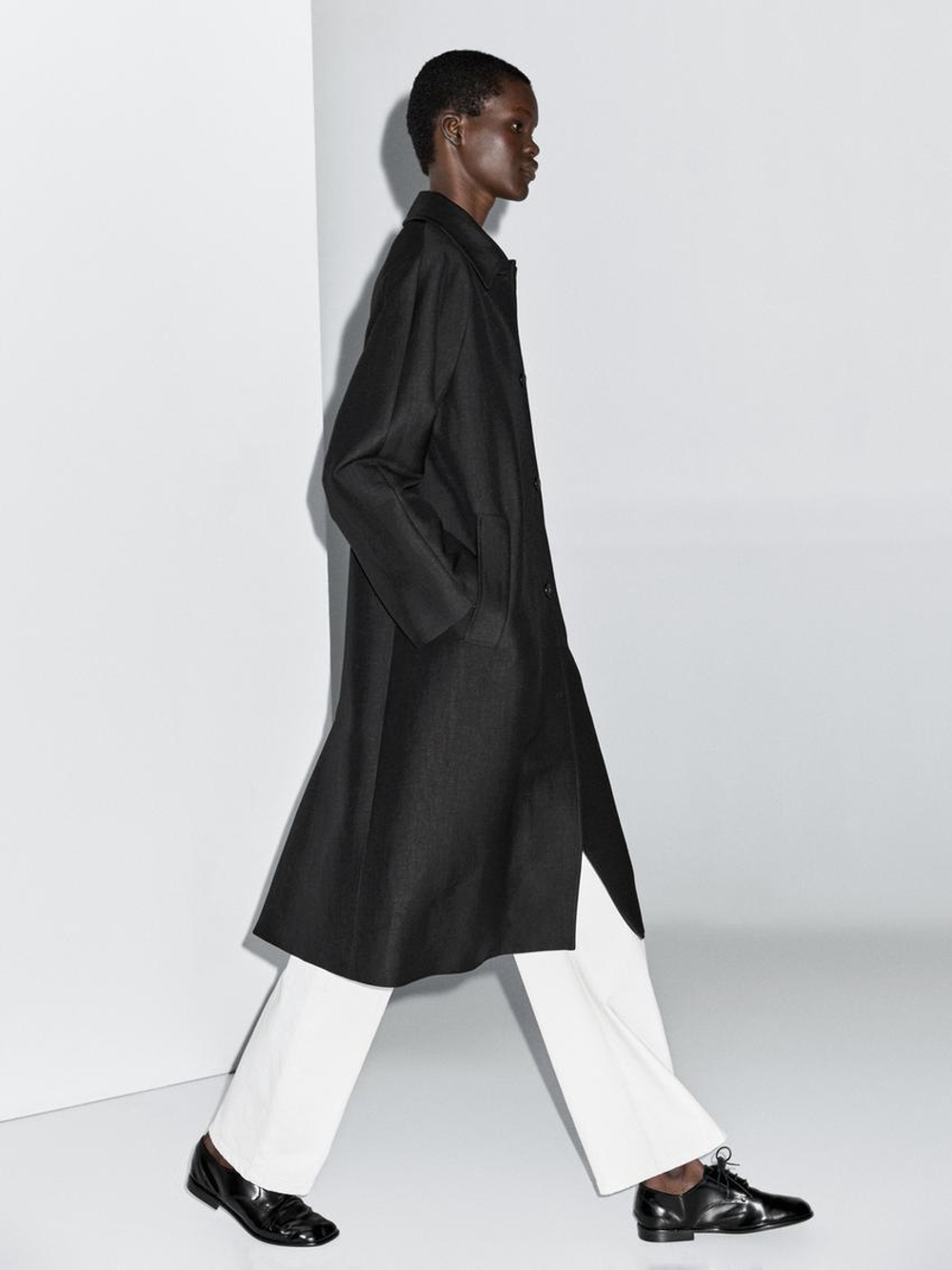 Massimo Dutti Длинное пальто из смесовой шерсти, черный