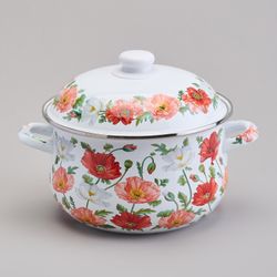 КАСТРЮЛЯ AGNESS ЭМАЛИРОВАННАЯ С ЭМАЛ.КРЫШКОЙ СЕРИЯ "МАКИ", 3.6 Л, 22*13 СМ