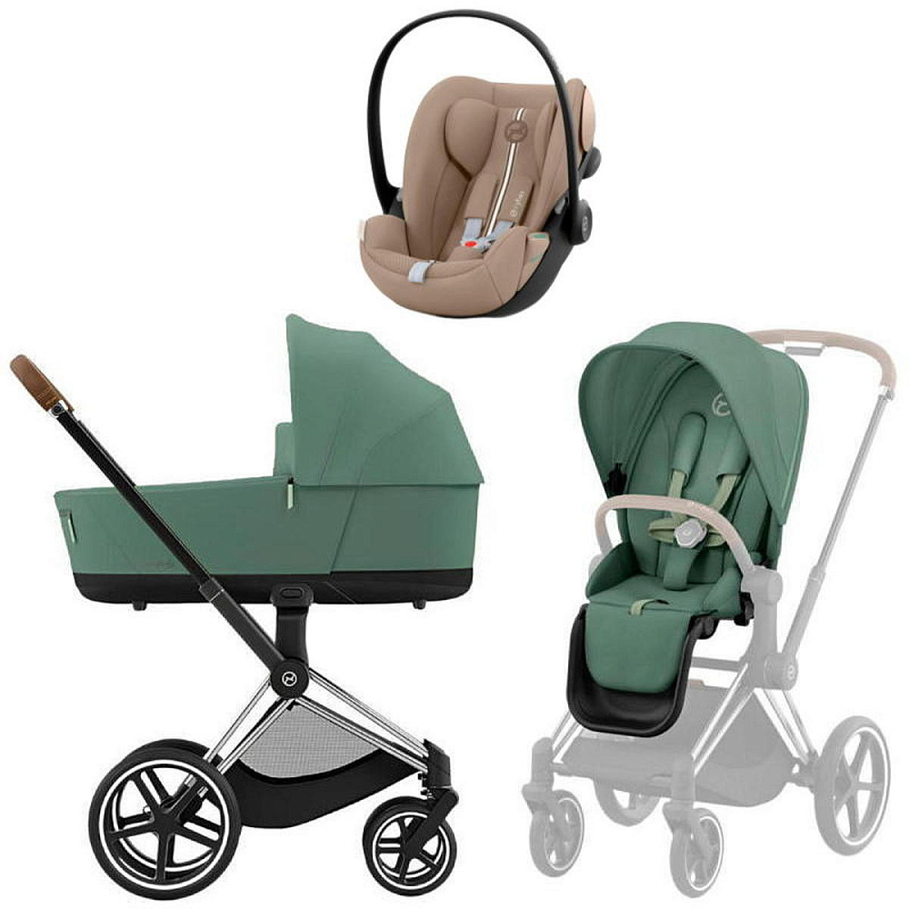 Коляска Cybex Priam IV Chrome Brown complete Cloud G Almond Beige Plus Base G 4 в 1 Leaf Green